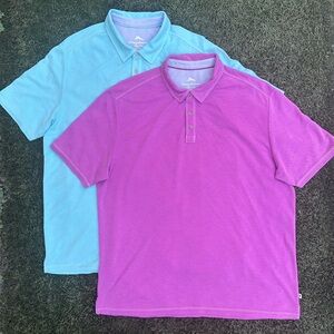 Lot of 2 Tommy Bahama Paradise Polo Short Sleeve Shirts Colorful Soft Tencel XXL